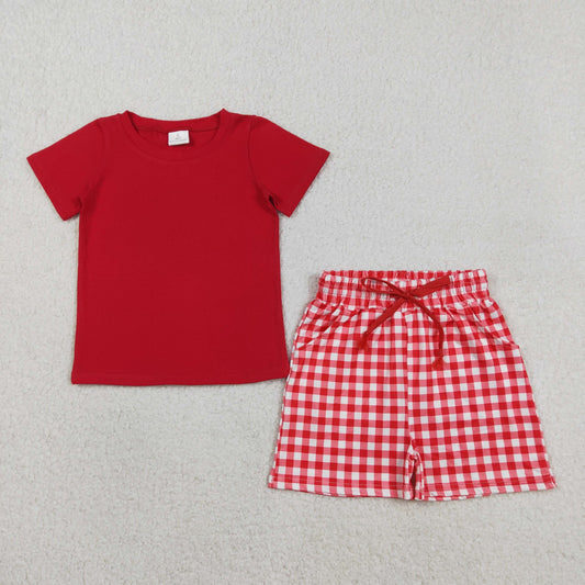 RTS NO MOQ BSSO1884 Baby Boys Red Plaid Shirt And Shorts Outfit Set with Pockets Baby Boy's Clothing Set