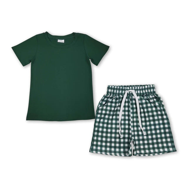 RTS NO MOQ Sibling cotton Baby Boys Short Sleeve Shirt Top Pockets Shorts Clothing Set