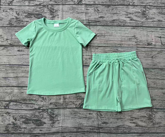 (Pre Order) No moq BSSO1886 Pre-order baby boy clothes light green short sleeve shorts sets-26.1.25