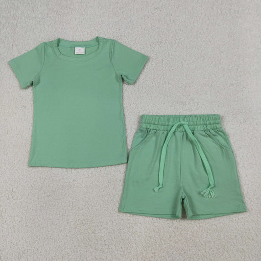 RTS NO MOQ BSSO1886 Baby Boys Green Short Sleeve Shirt with Pockets And Shorts Outfit Set