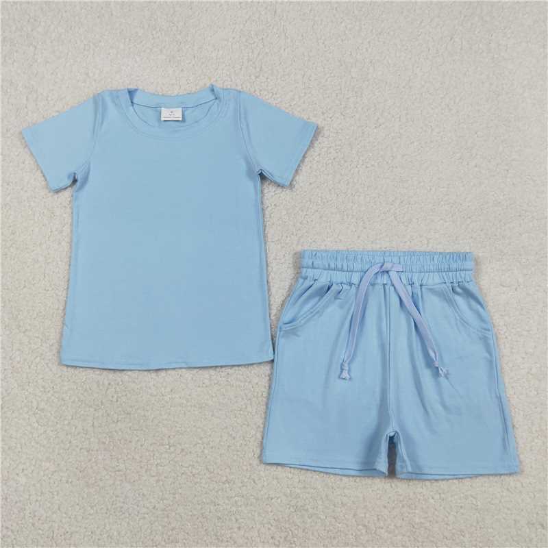 RTS NO MOQ Sibling Baby Boys solid Short Sleeve Shirts Top Pockets Shorts Pajamas Clothes Sets