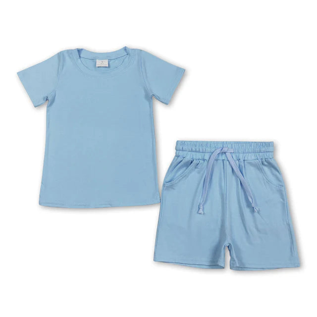 RTS NO MOQ Sibling cotton Baby Boys Short Sleeve Shirt Top Pockets Shorts Clothing Set