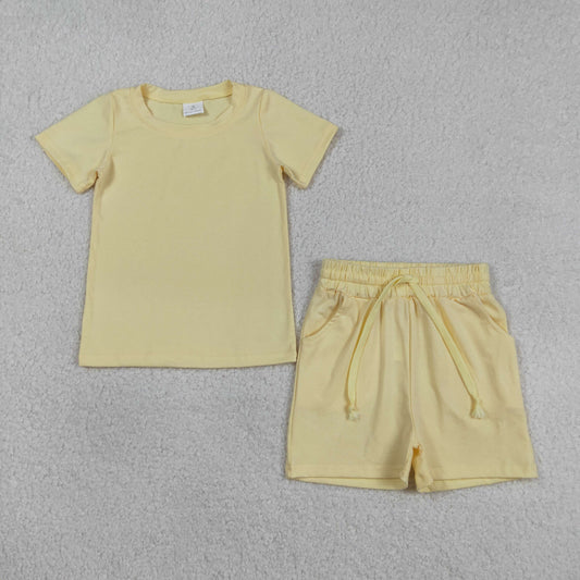 RTS NO MOQ BSSO1888 Baby Boys Yellow Short Sleeve Shirt with Pockets And Shorts Outfit