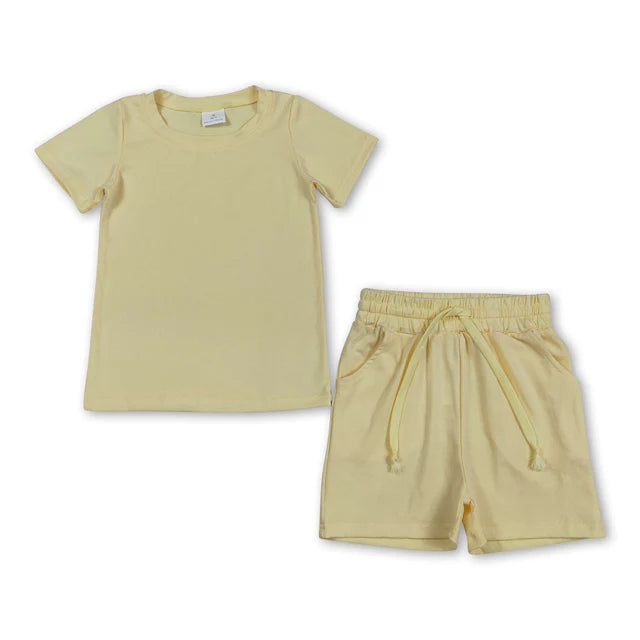 RTS NO MOQ Sibling cotton Baby Boys Short Sleeve Shirt Top Pockets Shorts Clothing Set