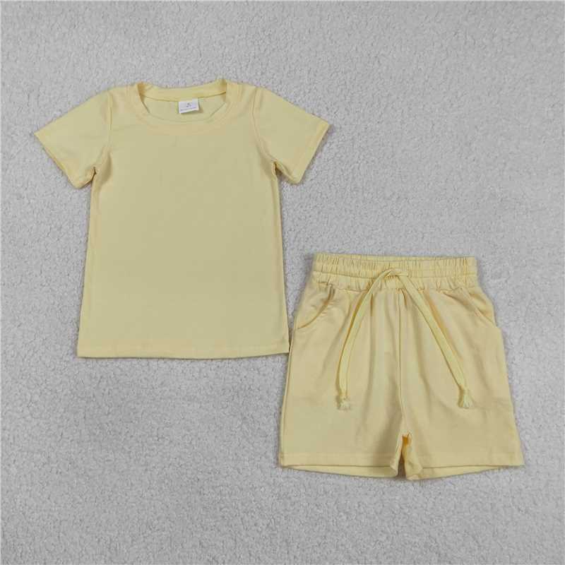 RTS NO MOQ Sibling Baby Boys solid Short Sleeve Shirts Top Pockets Shorts Pajamas Clothes Sets