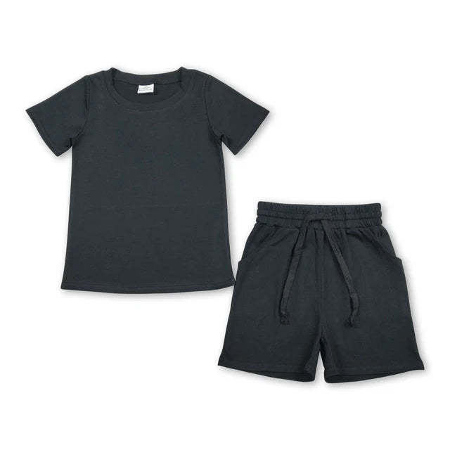 RTS NO MOQ Sibling cotton Baby Boys Short Sleeve Shirt Top Pockets Shorts Clothing Set