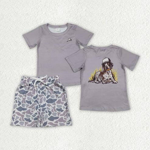 RTS NO MOQ Sibling Baby Boys Camouflage Dog And Duck Shirts with Pockets Short Set Cute Outfit