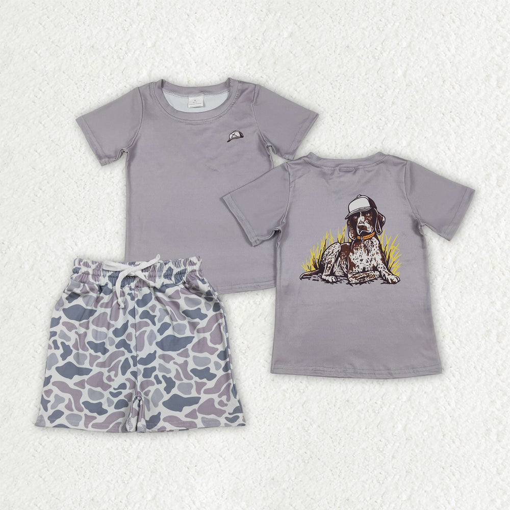 RTS NO MOQ（In Stock) BT1149+SS0730 Army Green Camouflage puppy Short-Sleeved Top Shorts sets set-BSSO1900