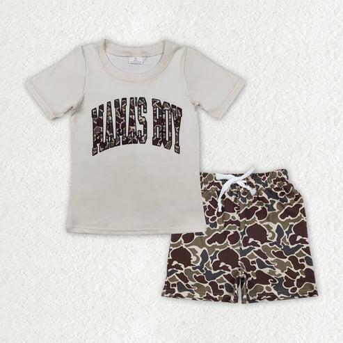 RTS NO MOQ Sibling Baby Boys Camo Mama's Boys Rad like Dad Top Pockets Shorts Clothing Set