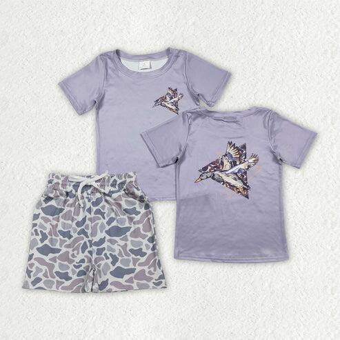 RTS NO MOQ Sibling Baby Boys Camouflage Dog And Duck Shirts with Pockets Short Set Cute Outfit