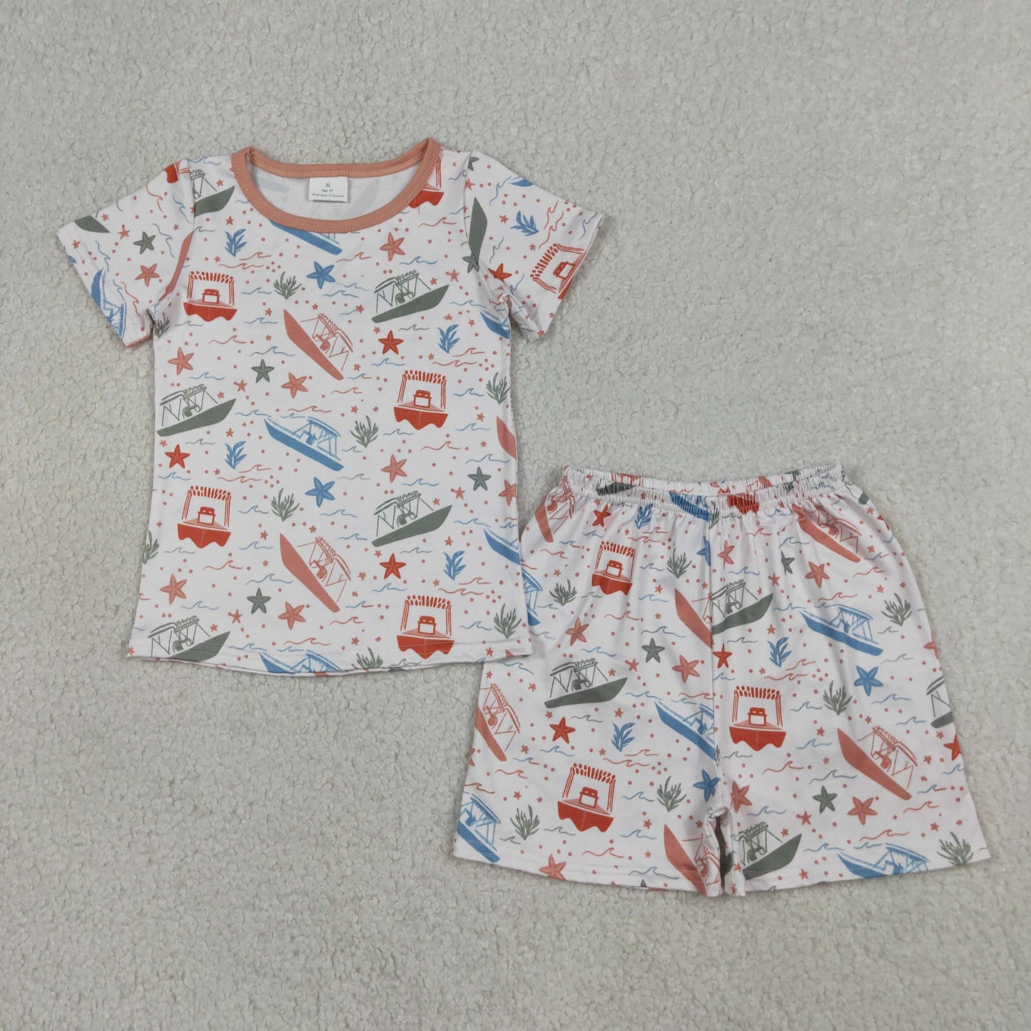 RTS NO MOQ BSSO1904 Baby Boys Colorful Starfish Boat Sleepwear Pajamas Set with Top And Shorts Cute Baby Clothing Set