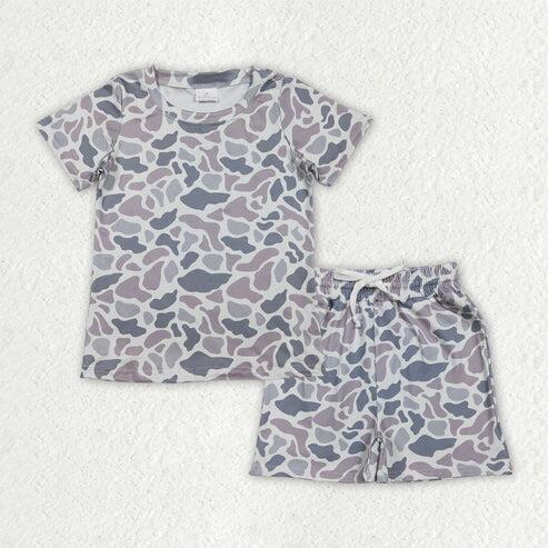 RTS NO MOQ Sibling Baby Boys Camo Pajamas Set Short Sleeve Top Pockets Shorts Sleepwear Clothes Set