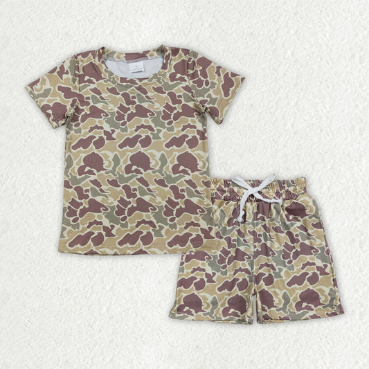 RTS NO MOQ BSSO1909 Baby Boys Camo Print Top with Pockets Shorts Clothing Set