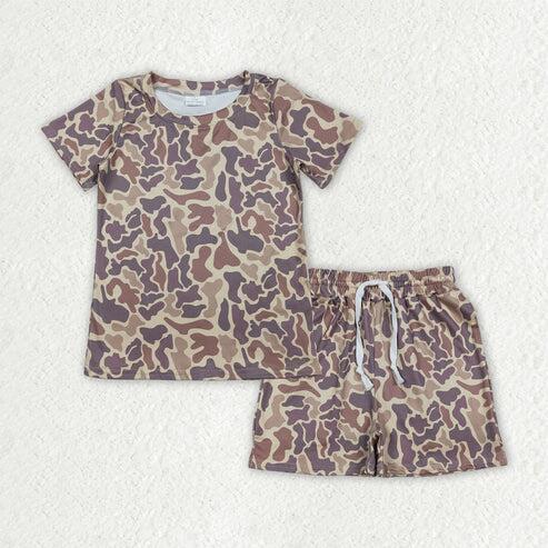 RTS NO MOQ Sibling Baby Boys Camo Pajamas Set Short Sleeve Top Pockets Shorts Sleepwear Clothes Set