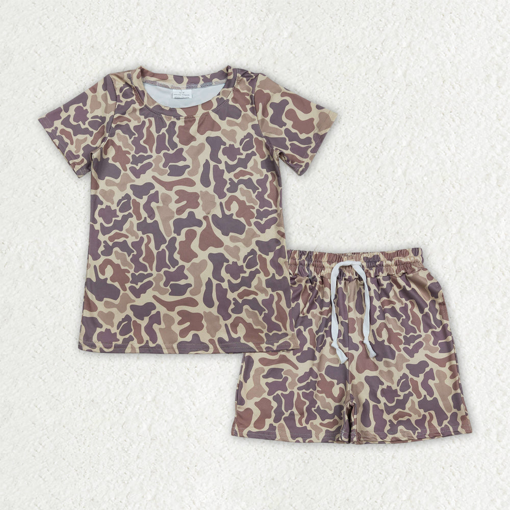 RTS NO MOQ BSSO1910 Baby Boys Southern Brown Camo Print Top with Pockets Matching Shorts Outfit Set for Little Ones