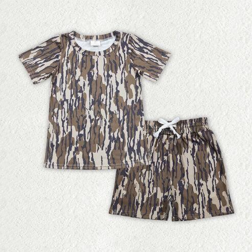 RTS NO MOQ Sibling Baby Boys Camo Pajamas Set Short Sleeve Top Pockets Shorts Sleepwear Clothes Set