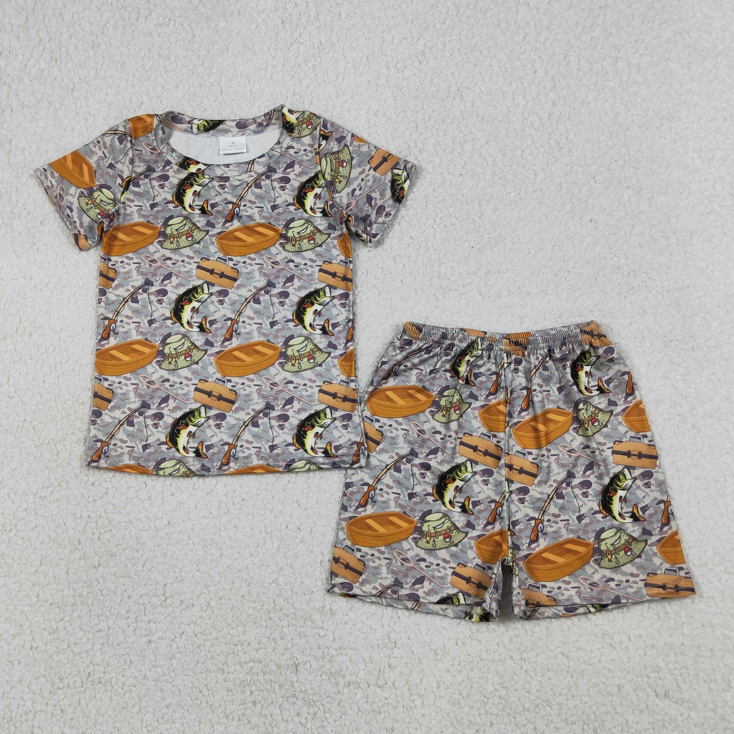 RTS NO MOQ BSSO1920 Baby Boys Camo 2-Piece Pajamas Set with Fishing Top And Shorts for Hunting Clothing Set