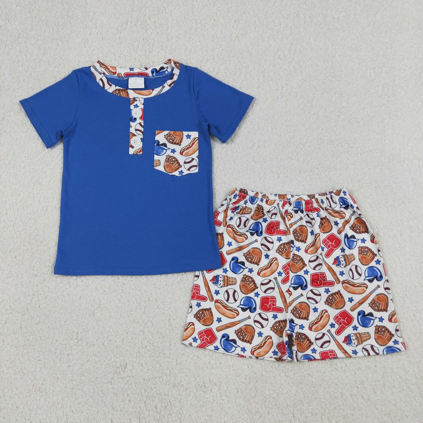 RTS NO MOQ BSSO1922 Baby Boys Team Baseball Clothes Set Button Pocket Shirt Top with Shorts Outfit
