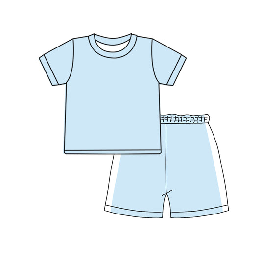 (Pre Order) No moq BSSO1925 Baby Boys Light Blue Pajamas Set Short Sleeve Shirt Top And Shorts