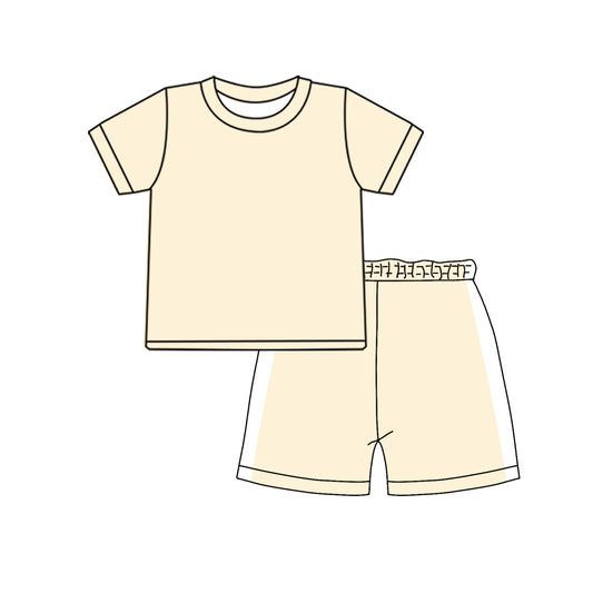 (Pre Order) No moq BSSO1926  Baby Boys Light Yellow Short Sleeve Shirt And Pants Pajama Set