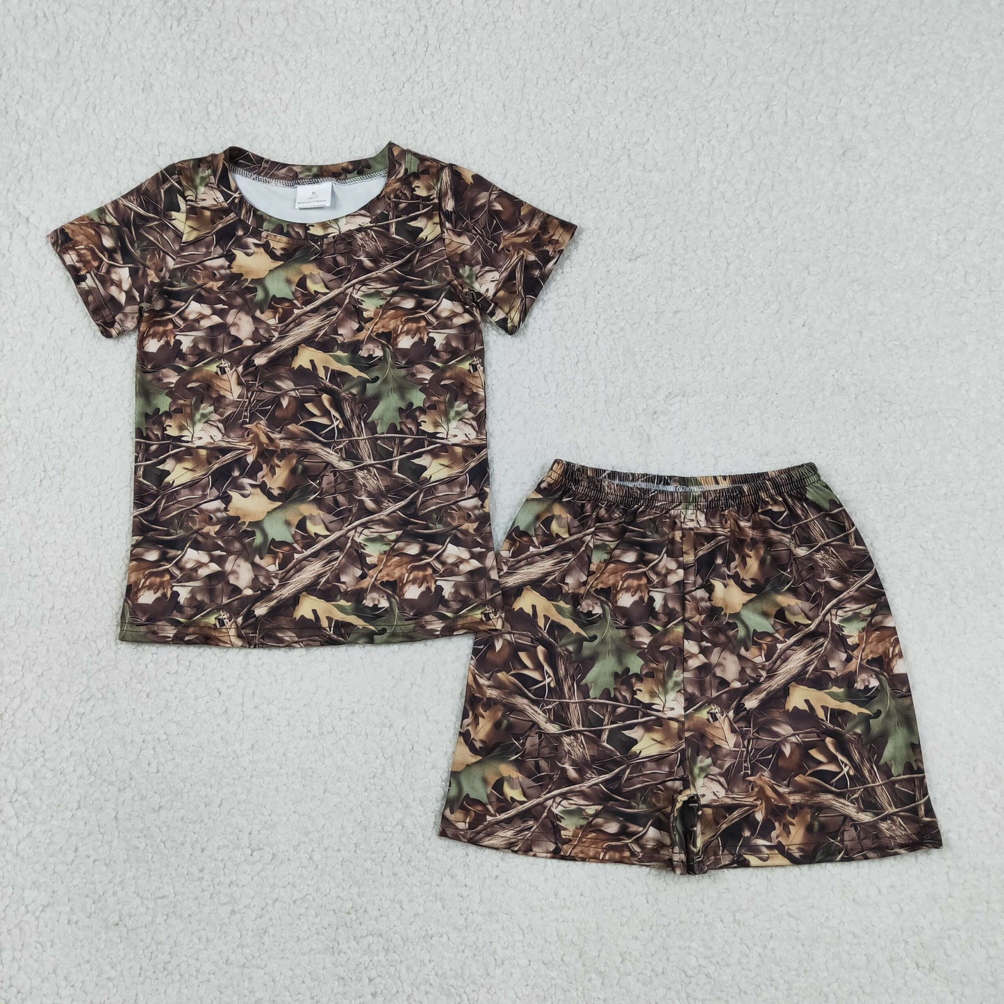 RTS NO MOQ milk silk BSSO1929 Baby Boys Soft Southern Leaves Camo Hunting Pajamas Top Shorts Sets