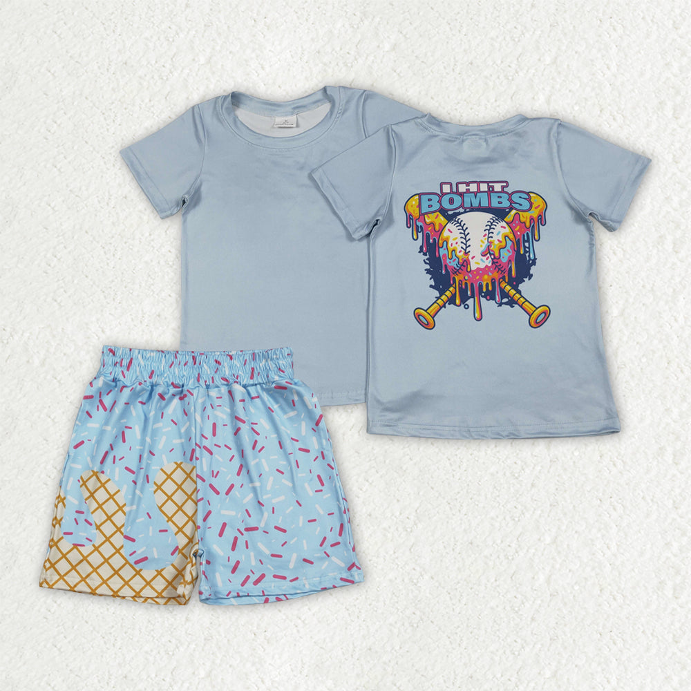 RTS NO MOQ BSSO1951（BT1251+SS0635）Baby Boys Baseball Top with Sprinkles Drip Pockets Shorts Team Clothes Set