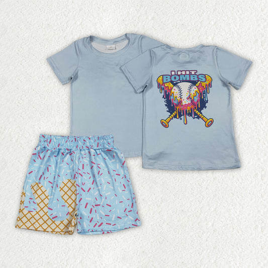 RTS NO MOQ BSSO1951（BT1251+SS0635）Baby Boys Baseball Top with Sprinkles Drip Pockets Shorts Team Clothes Set