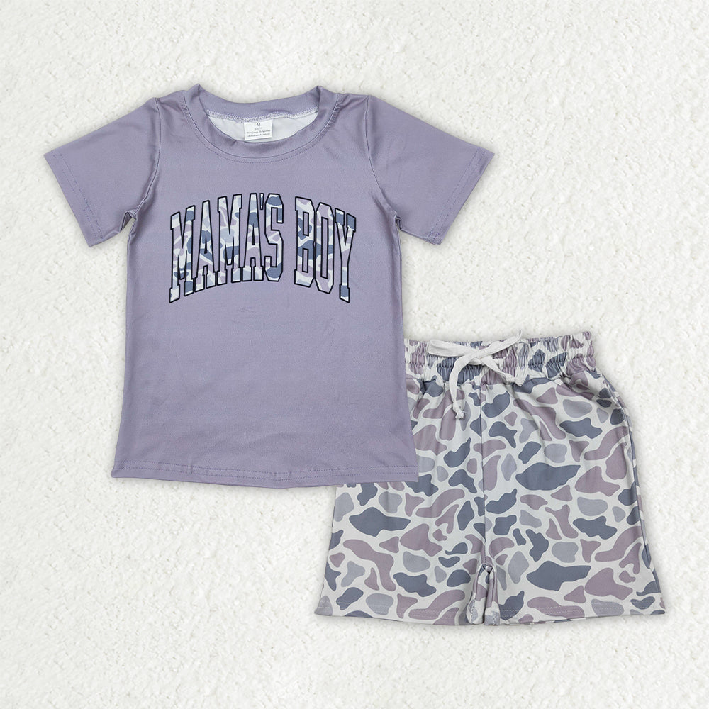 RTS NO MOQ BT1187+SS0730 Baby Boys Light Grey Camouflage Short Sleeve Tee Camo Shorts Bottom with Pockets Set