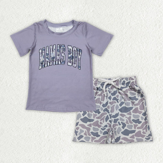 RTS NO MOQ BT1187+SS0730 Baby Boys Light Grey Camouflage Short Sleeve Tee Camo Shorts Bottom with Pockets Set