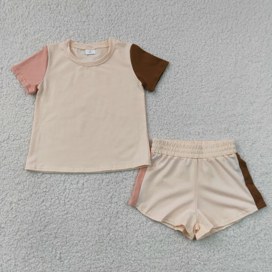 RTS NO MOQ cotton BSSO2012 Baby Boys Khaki Patchwork Short Sleeve Shirt Top Elastic Waist Shorts Summer Clothes Set