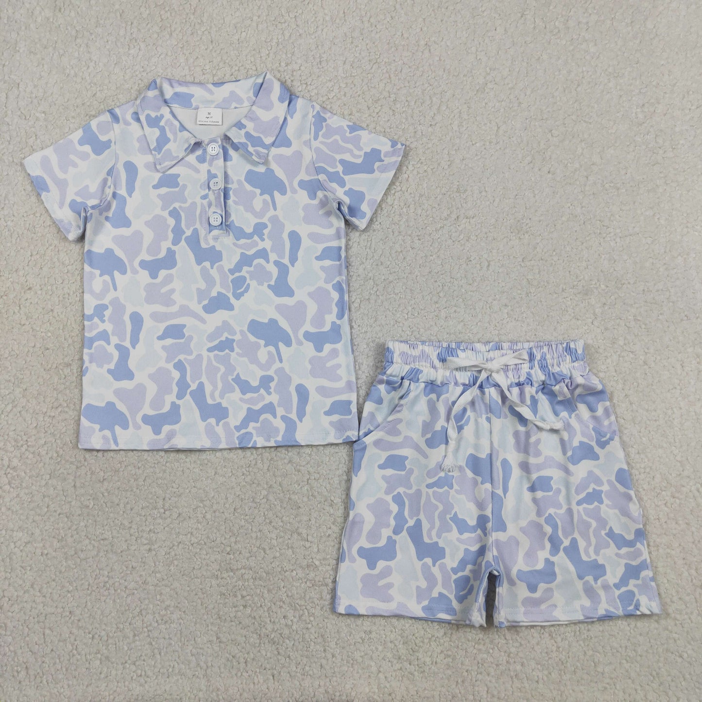 RTS NO MOQ milk silk BSSO2036（BT1766+SS0886）Baby Boys Fashion Southern Camo Light Grey Polo Top Shorts Se