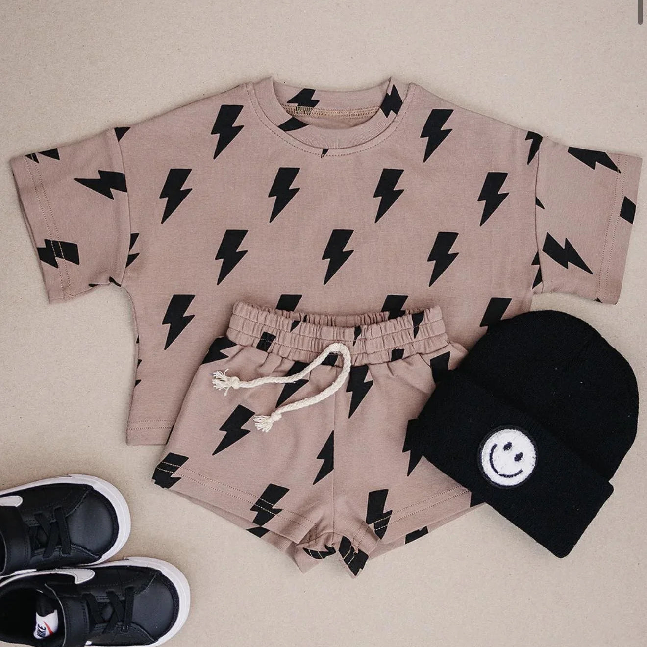 (Pre Order) No moq milk silk BSSO2039 Baby Boys Lightnings Print Short Sleeve Top And Shorts Set