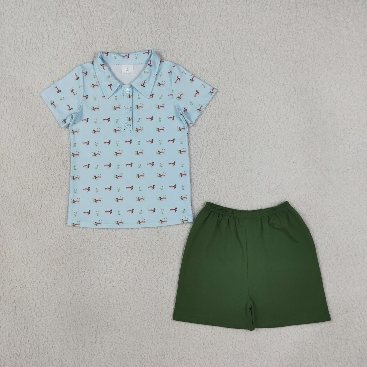 NEW RTS NO MOQ milk silk BSSO2041 Baby Boys Short Sleeve Duck Print Plaid Button Polo Top Shorts Set