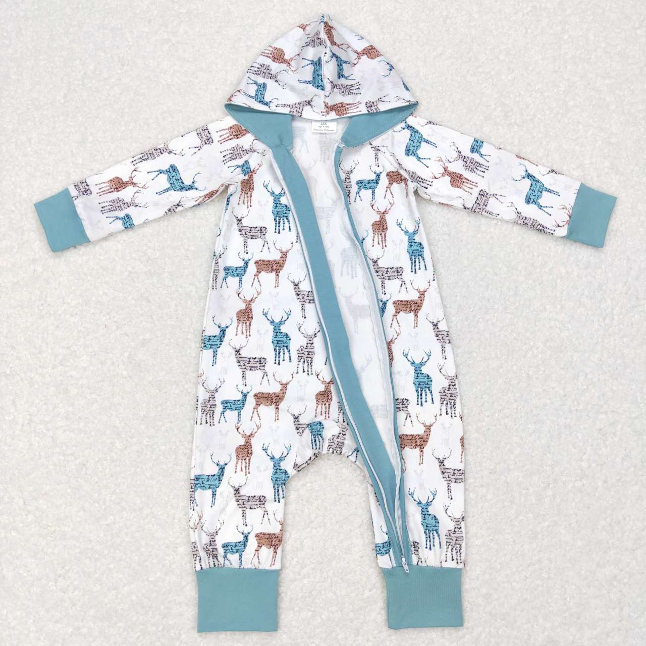 RTS NO MOQ（In Stock ) LR0776 Elk White Green Hooded Zip Long Sleeve Jumpsuit