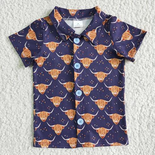 RTS NO MOQ Sibling Baby Boys Short Sleeve Western Button Shirts Top Cute Casual Fashion Infant Clothing for Boys