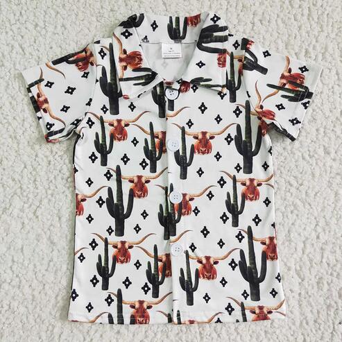 RTS NO MOQ Sibling Baby Boys Short Sleeve Western Button Shirts Top Cute Casual Fashion Infant Clothing for Boys