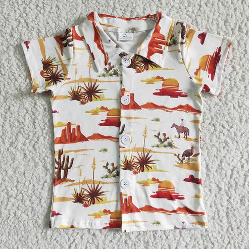 RTS NO MOQ Sibling Baby Boys Short Sleeve Western Button Shirts Top Cute Casual Fashion Infant Clothing for Boys