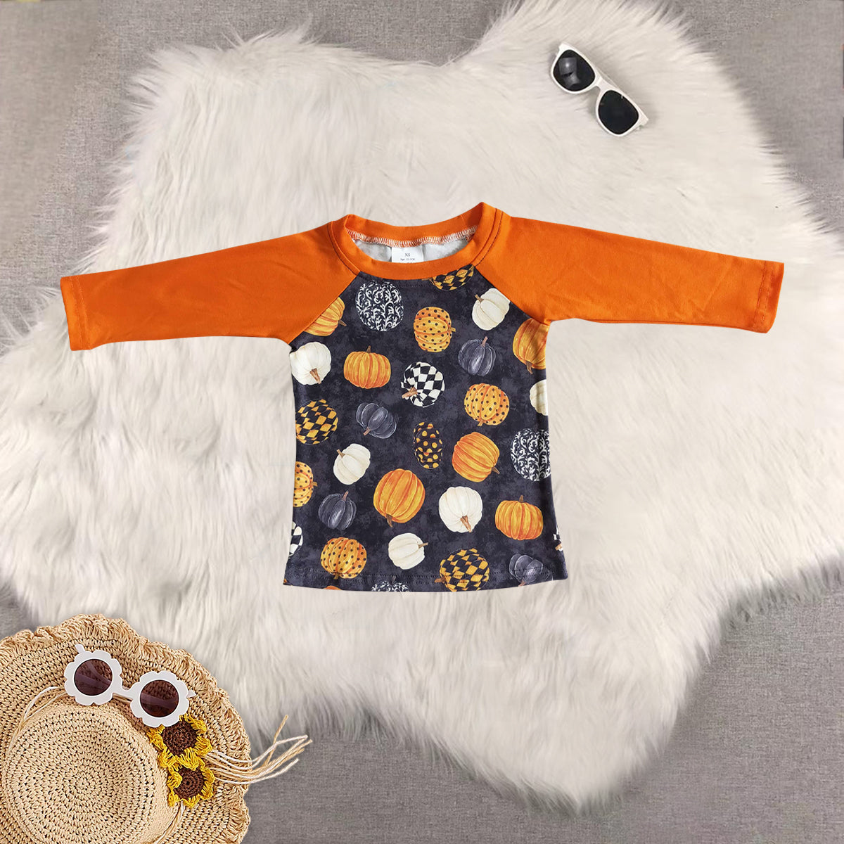 RTS NO MOQ Sibling Baby girls boys pumpkin long-sleeved dress & top