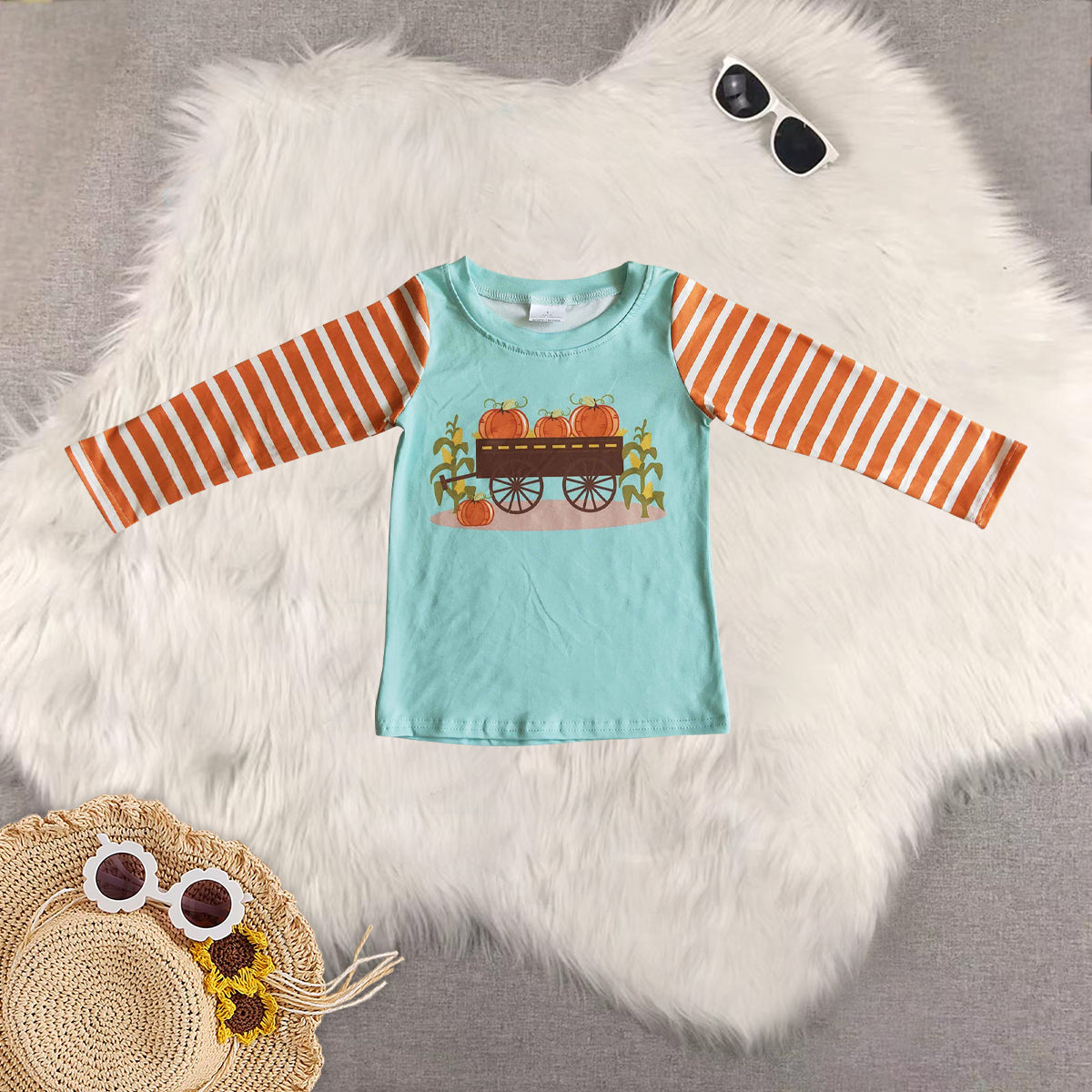 RTS NO MOQ Sibling baby girls clothes boy clothes haloween pumpkin long-sleeved trousers suit & romper and top