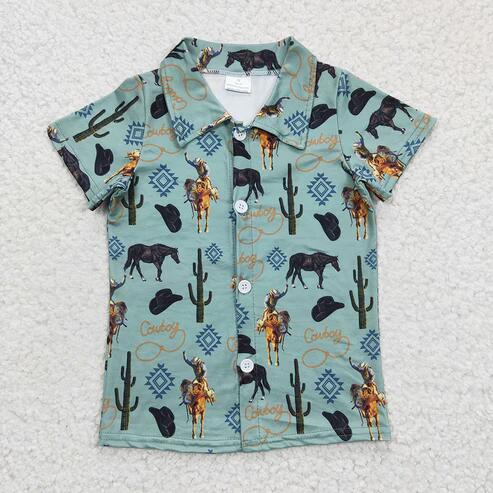 RTS NO MOQ Sibling Baby Boys Short Sleeve Western Button Shirts Top Cute Casual Fashion Infant Clothing for Boys