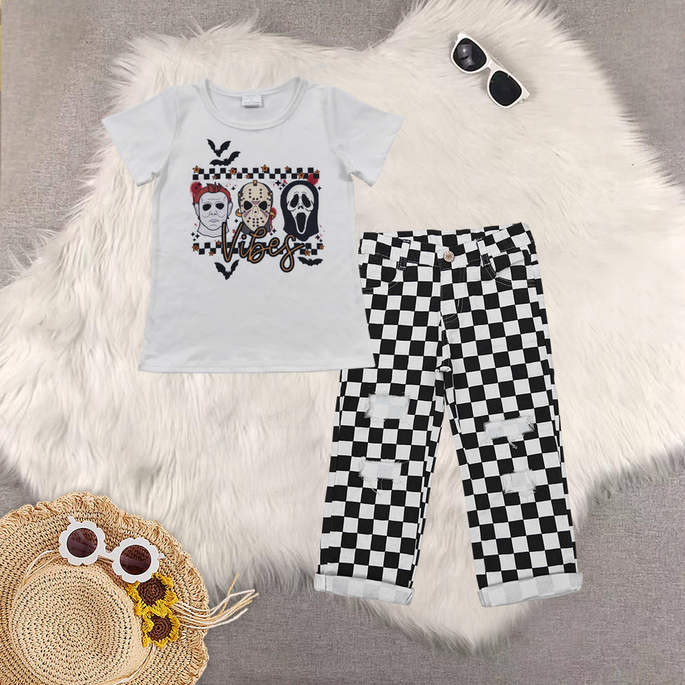 RTS NO MOQ Sibling baby boy girl clothes short sleeve jeans pants Sets