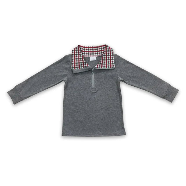 RTS NO MOQ Sibling milk silk Baby Kids Plaid Long Sleeve Pullover Tee Shirt Tops
