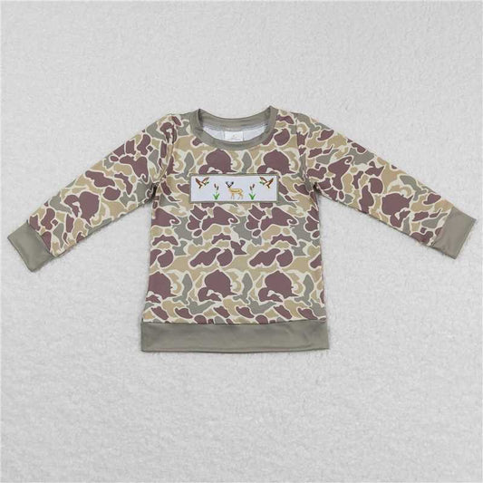 RTS NO MOQ（In Stock) Embroidered duck camouflage long-sleeved top