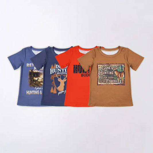 RTS NO MOQ Sibling Baby Boys hunting elk Print Short Sleeve Tops