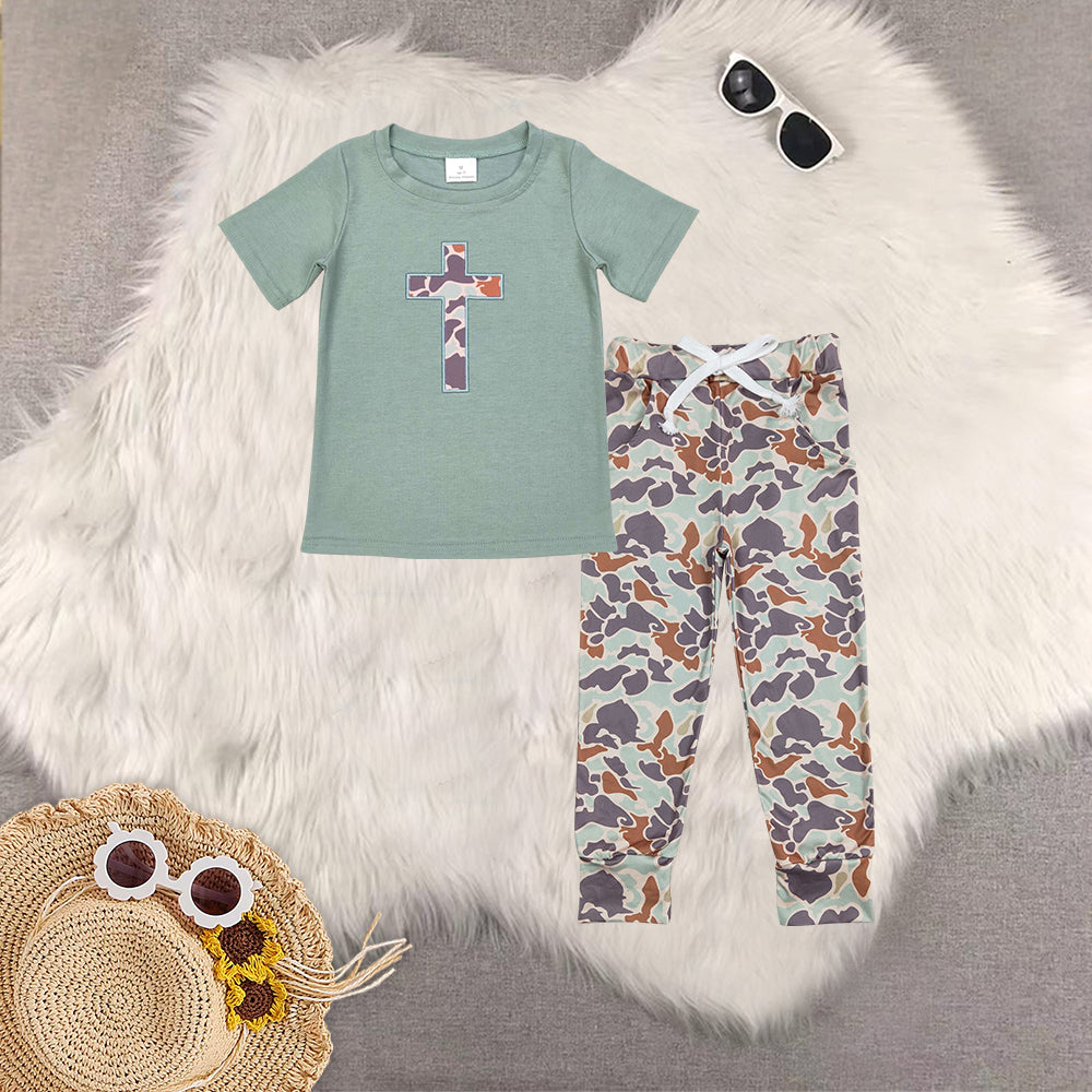 RTS NO MOQ Sibling baby boy clothes short-sleeved top camouflage trousers sets