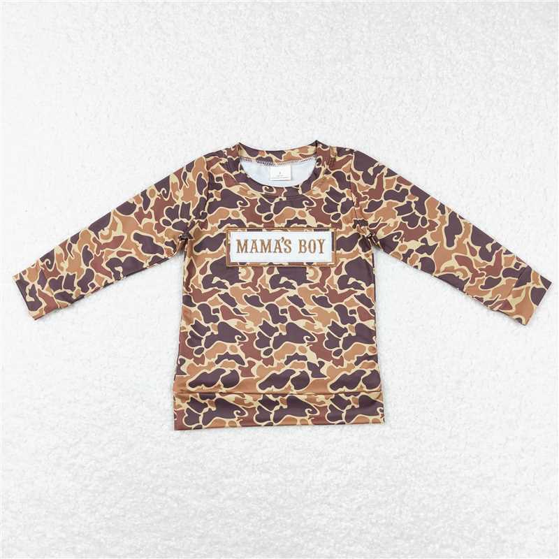 RTS NO MOQ（In Stock) BT0476 Embroidered MAMA BOY camouflage long-sleeved top