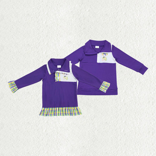 RTS NO MOQ Sibling baby boy girl clothes Mardi gras clothes long Sleeve Tops