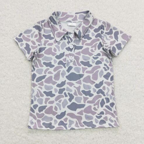 RTS NO MOQ Sibling Baby Boys Light Grey Camouflage Short Sleeve Shirt with Pockets Shorts Outfit Set