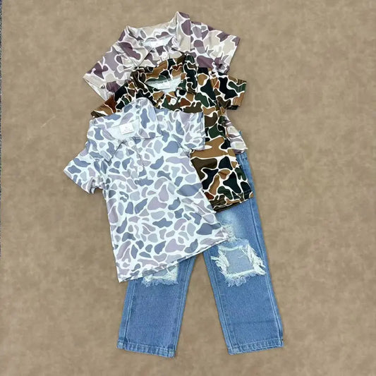 RTS NO MOQ Sibling baby boy clothes western catcus short sleeve top and jeans and sets