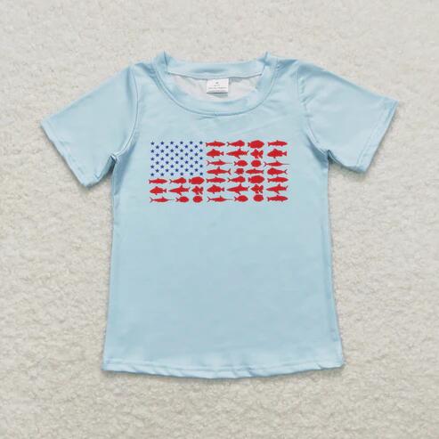 RTS NO MOQ Sibling Baby Boys 4th of July T-shirts Tops Short Sleeve Flags Stars Clothing for Infants